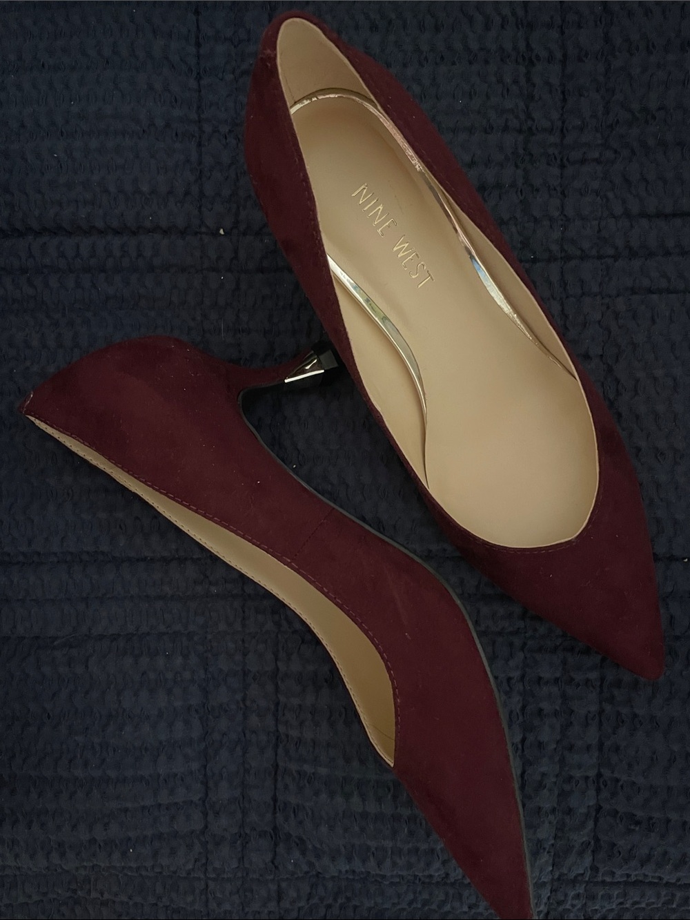Nine West Burgundy Suede Pointed Toe Kitten Heels